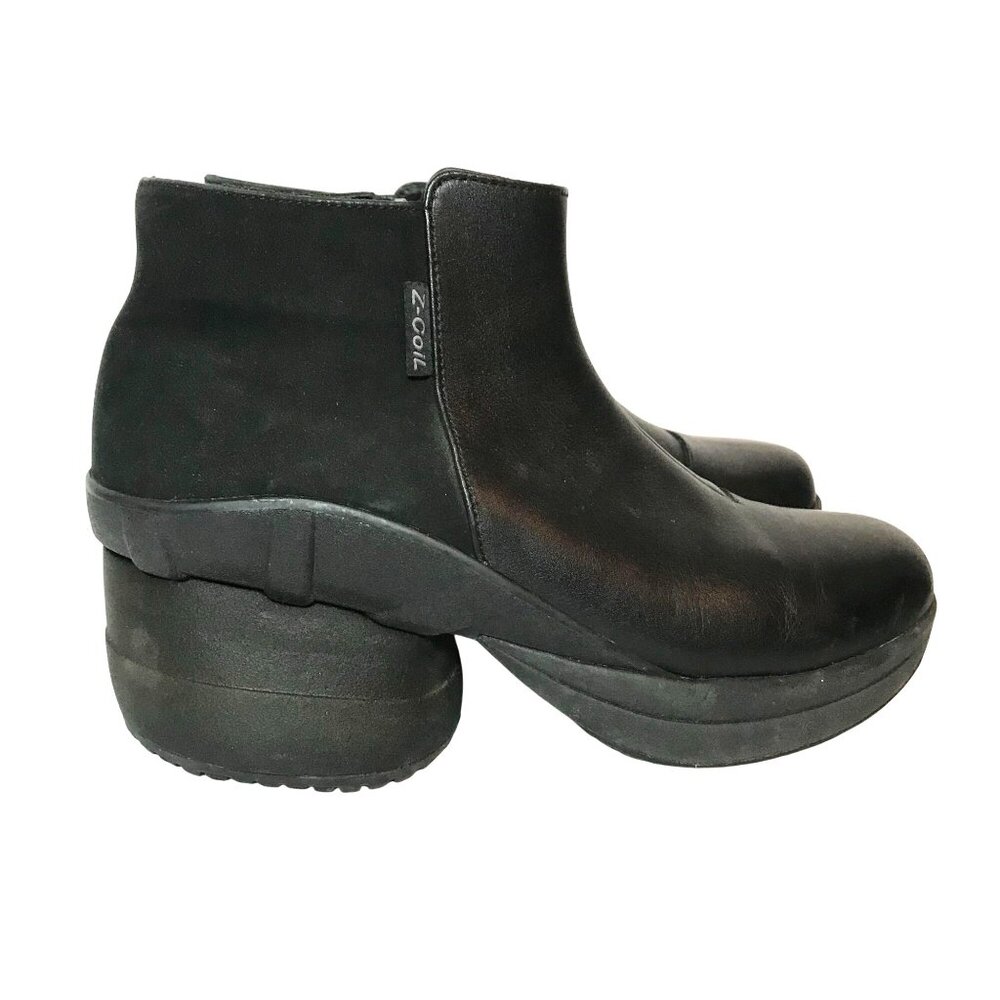 Z-Coil Womens 6 Black Leather Ankle Boots Side Zip Close